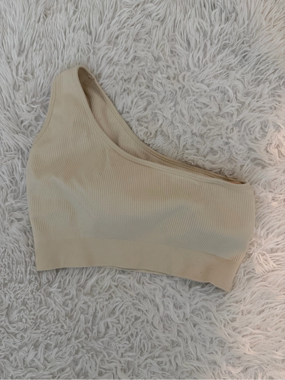 🩷 3/$18 Ribbed One Shoulder Sports Bra Beige Size L Removable Pads
